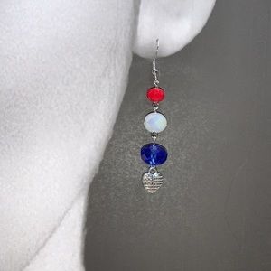 Hand Crafted American 🇺🇸 pendant Red-White-Blue Faucet Bead Dangle Earrings
